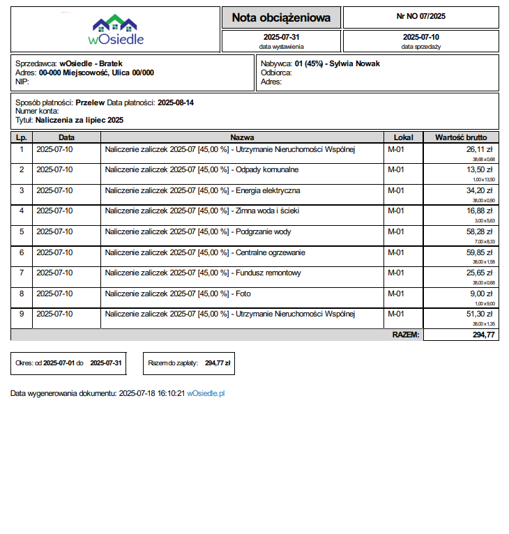 Nota Obciążeniową