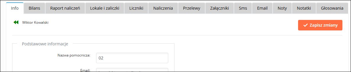 Zakładki w koncie właściciela