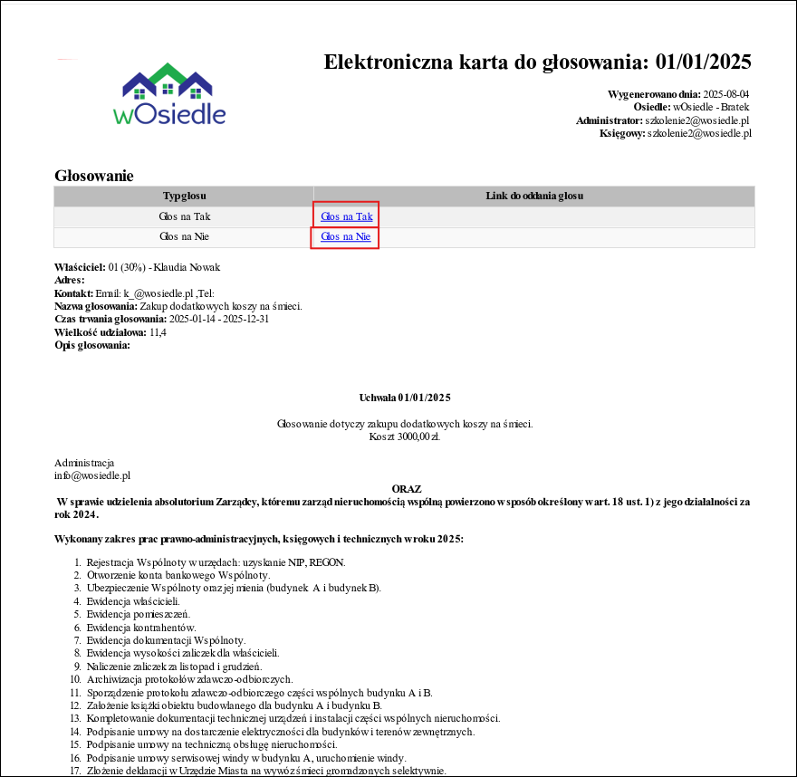 Karta do głosowania