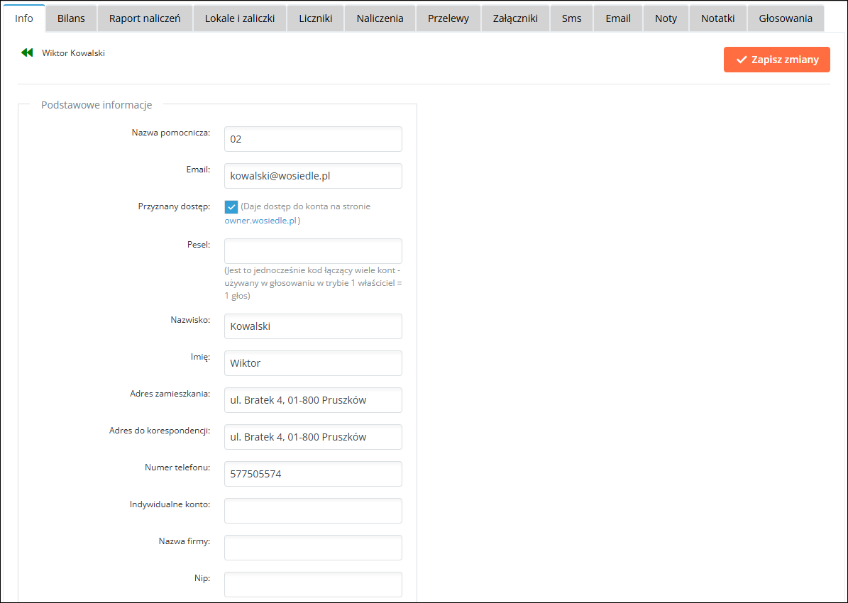 informacje o właścicielu